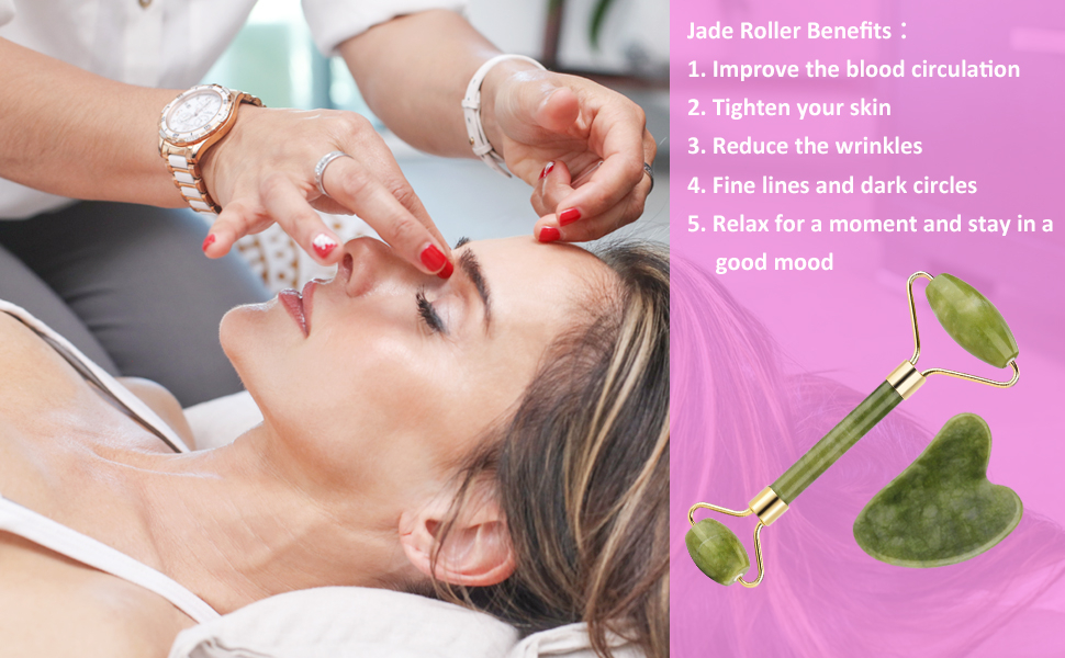 Set Masaj Facial 2 in 1: Rola Dubla (Roller) din Jad Verde si Piatra Gua Sha, Calitate Premium, Efect Anti-Aging, Lifting si Drenaj Limfatic [5]