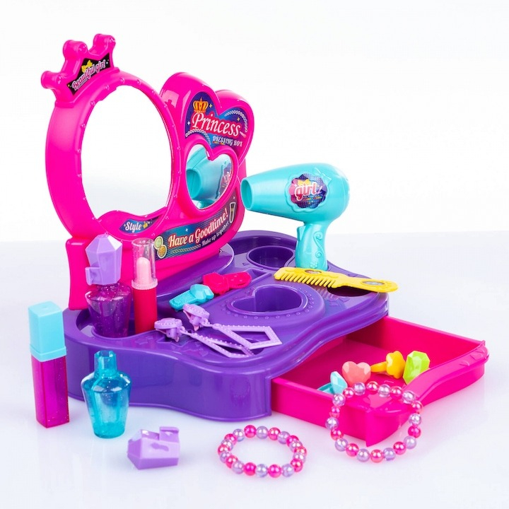 Set masuta de toaleta pentru copii, uscator, parfum, bijuterii, plastic, multicolor, 34 x 24 x 5.5 cm [5]