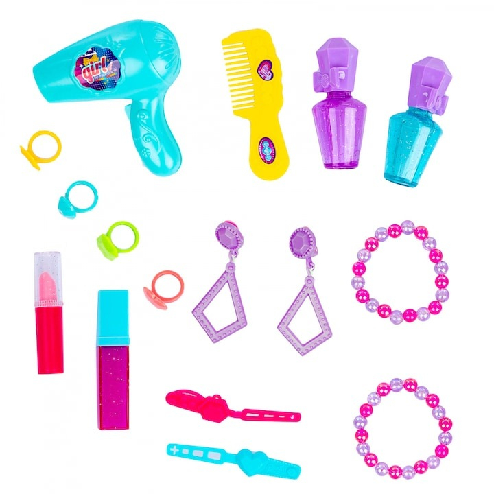 Set masuta de toaleta pentru copii, uscator, parfum, bijuterii, plastic, multicolor, 34 x 24 x 5.5 cm [6]