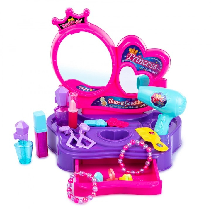 Set masuta de toaleta pentru copii, uscator, parfum, bijuterii, plastic, multicolor, 34 x 24 x 5.5 cm [11]