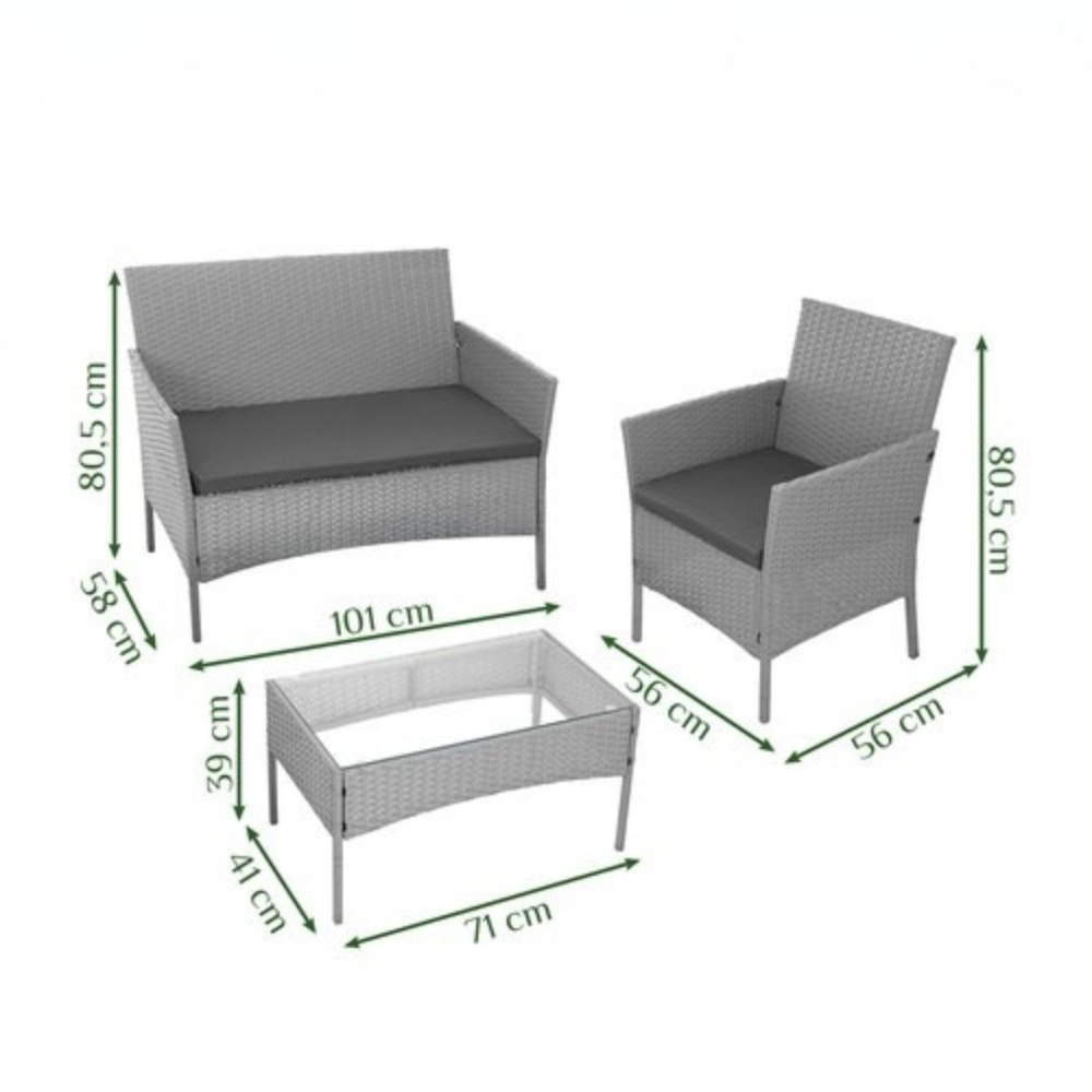 Set mobilier gradina ratan gri deschis cu canapea 2 locuri, 2 fotolii si masa sticla, perne incluse, rezistent exterior [16]