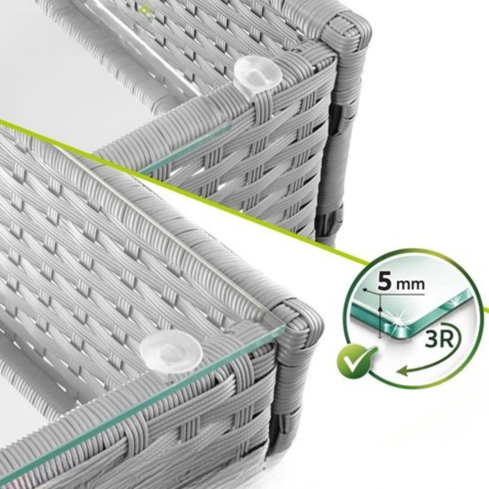 Set mobilier gradina ratan gri deschis cu canapea 2 locuri, 2 fotolii si masa sticla, perne incluse, rezistent exterior [3]