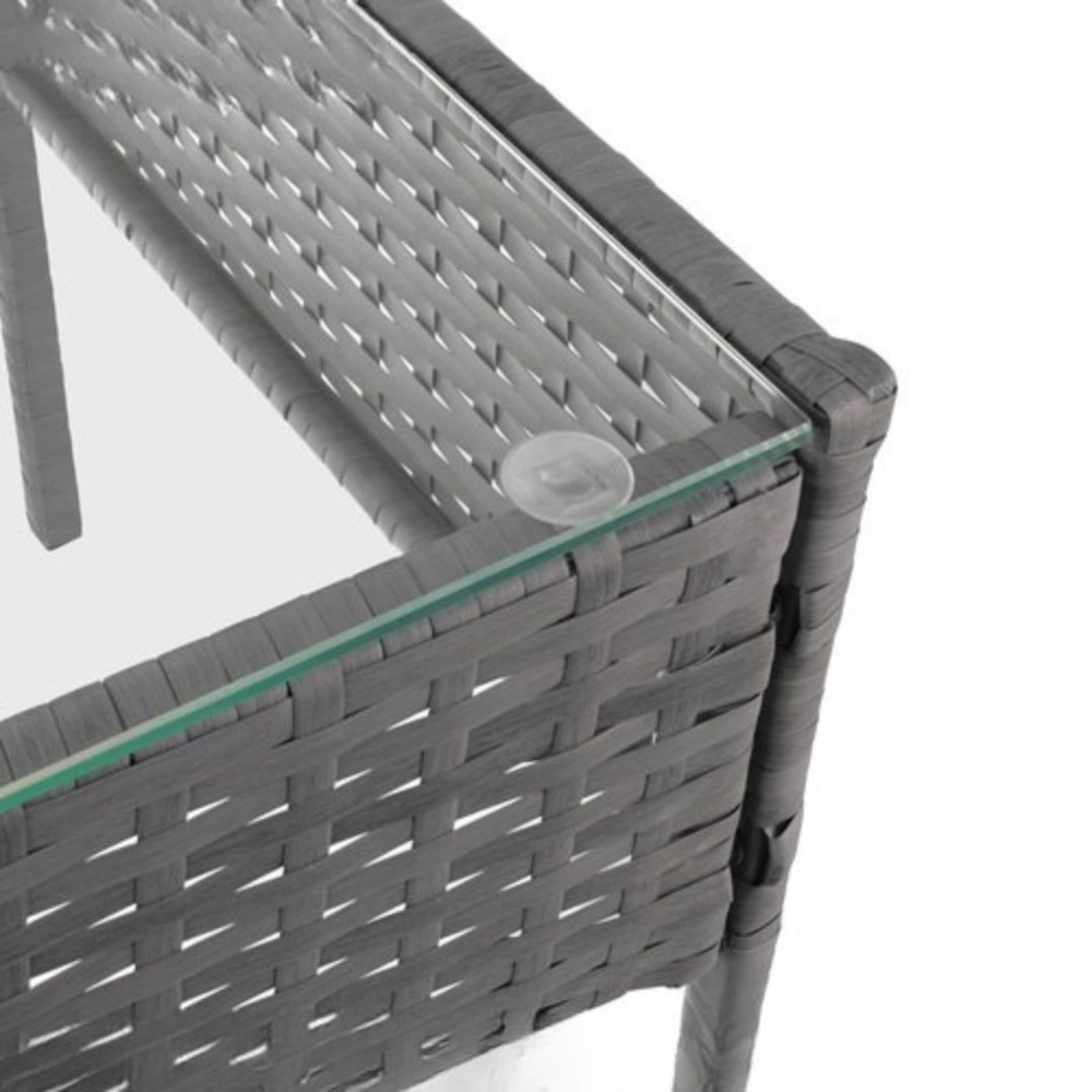 Set mobilier gradina technoratan 4 piese, canapea 2 locuri, 2 fotolii, masa cu blat sticla si perne gri inchis [3]