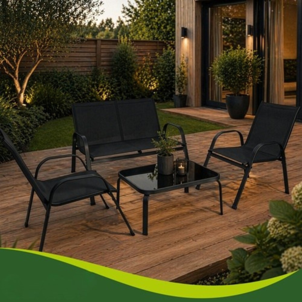Set mobilier gradina, terasa, balcon, canapea 2 locuri, masa, 2 scaune, metal/sticla, negru [7]