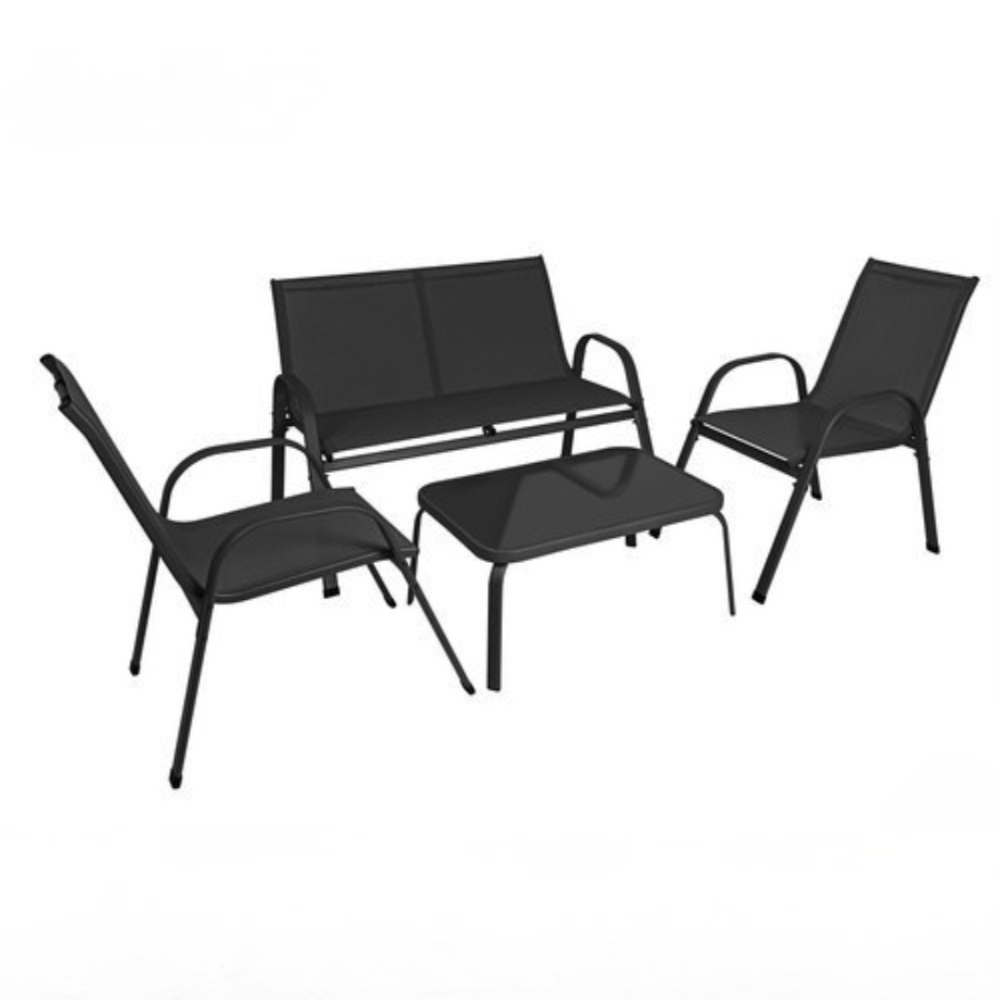 Set mobilier gradina, terasa, balcon, canapea 2 locuri, masa, 2 scaune, metal/sticla, negru [3]