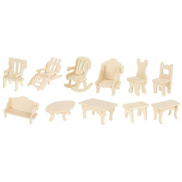 Set mobilier pentru casuta de papusi natur, 34 piese din lemn DIY, mobilier miniatural de asamblat si personalizat, 175 elemente, 3 ani+ [8]