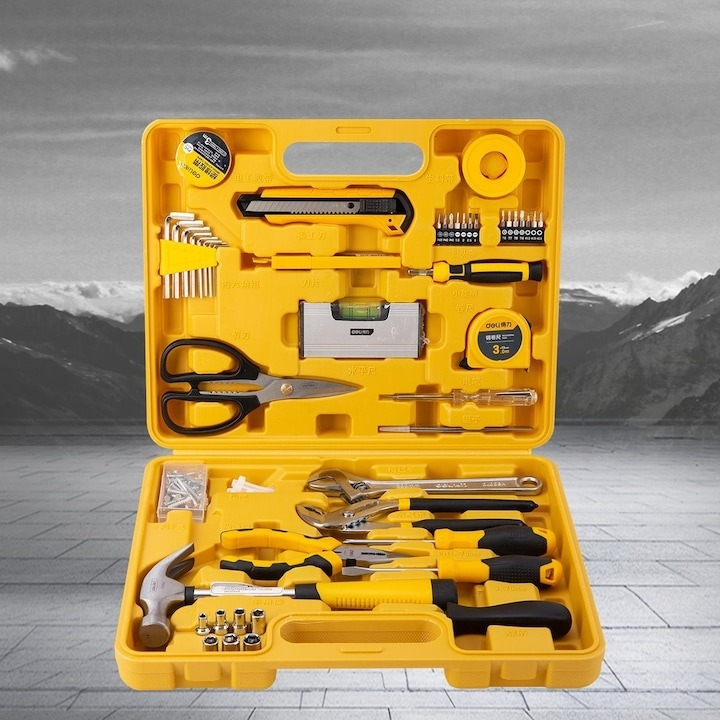 Set multifunctional, 48 piese, pentru uz casnic, cutie de depozitare inclusa, galben [2]