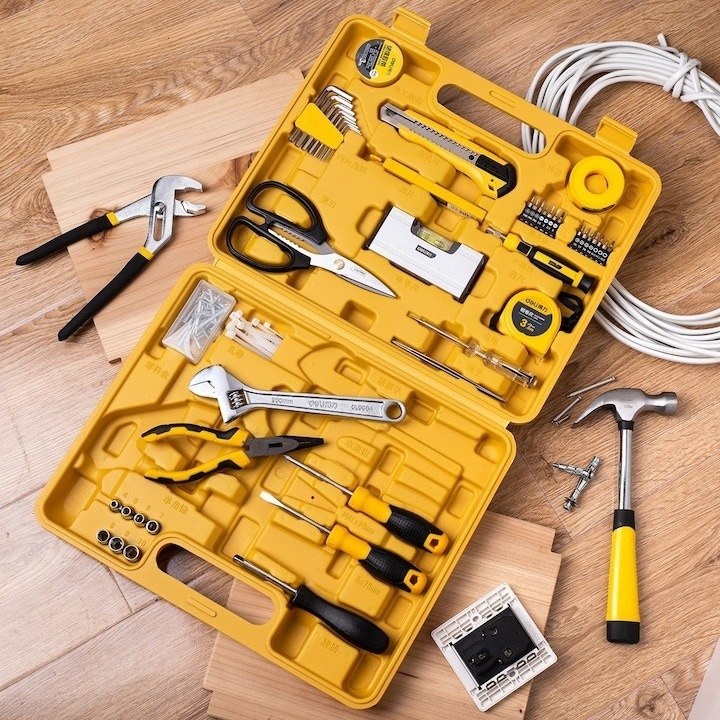 Set multifunctional, 48 piese, pentru uz casnic, cutie de depozitare inclusa, galben [3]