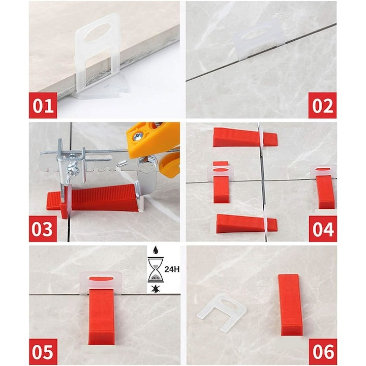 Set nivelare gresie și faianță 801 piese – 700 clipsuri, 100 pene, 1 clește de montaj Montaj rapid și precis pe perete și podea [28]