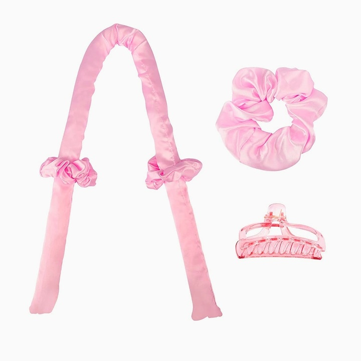 Set ondulator de par fara caldura, din spuma moale, accesorii incluse, roz – bucle uniforme si volum peste noapte, fara deteriorarea firului de par [9]