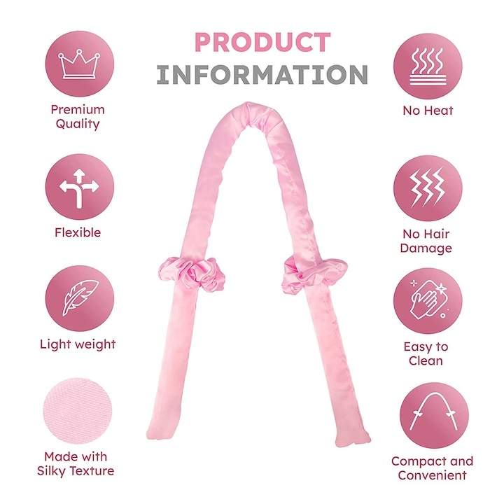 Set ondulator de par fara caldura, din spuma moale, accesorii incluse, roz – bucle uniforme si volum peste noapte, fara deteriorarea firului de par [8]