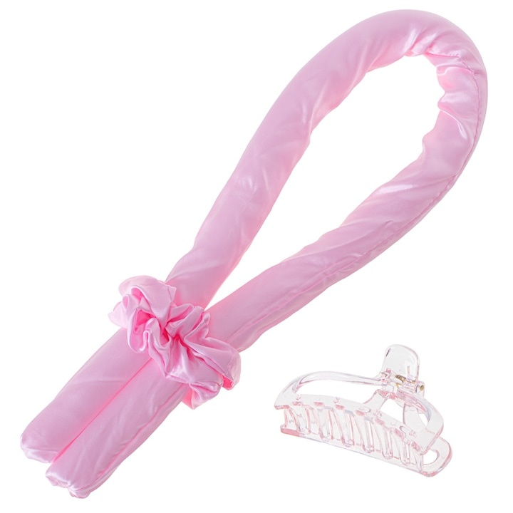 Set ondulator de par fara caldura, din spuma moale, accesorii incluse, roz – bucle uniforme si volum peste noapte, fara deteriorarea firului de par [6]