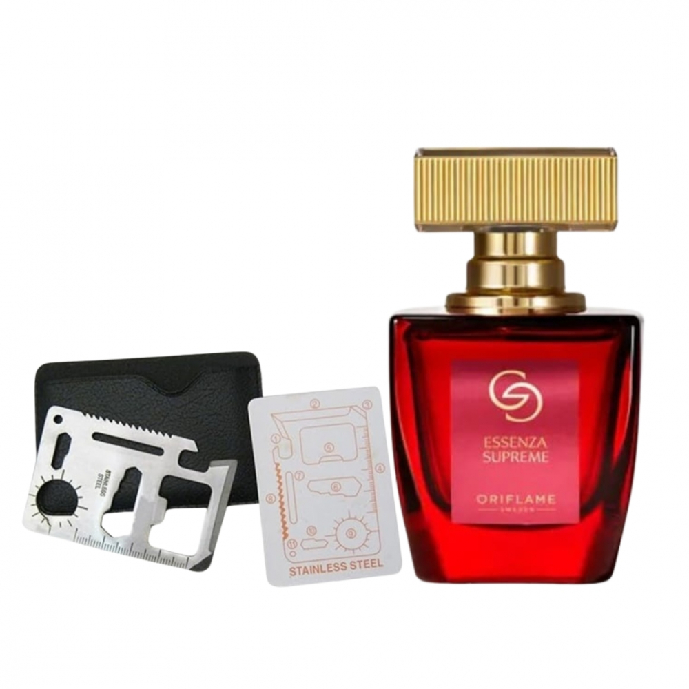 Set parfum Giordani Gold Essenza Supreme 50 ml si card multifunctional Dactylion, de supravietuire, otel inoxidabil