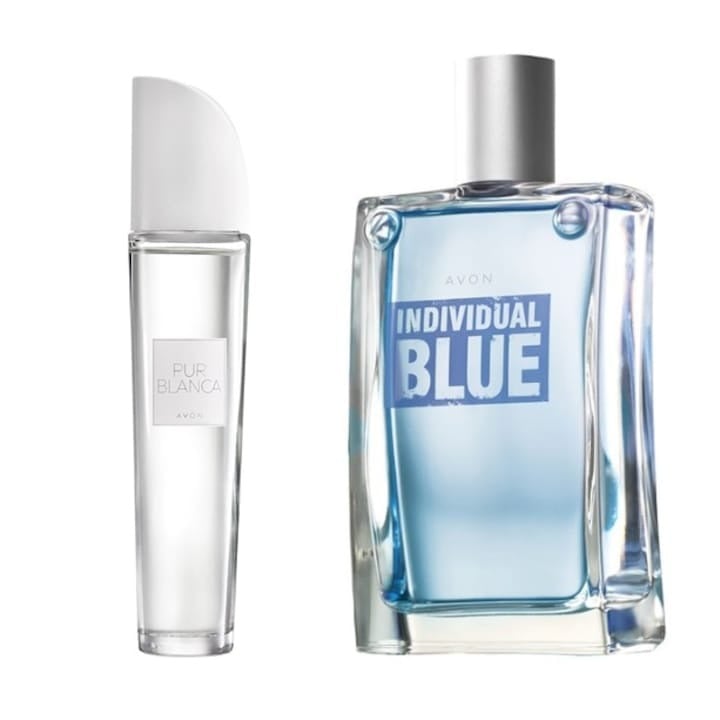 Set parfumuri dama si barbat, Pur Blanca 50 ml Ea, Individual Blue 100 ml El, Avon