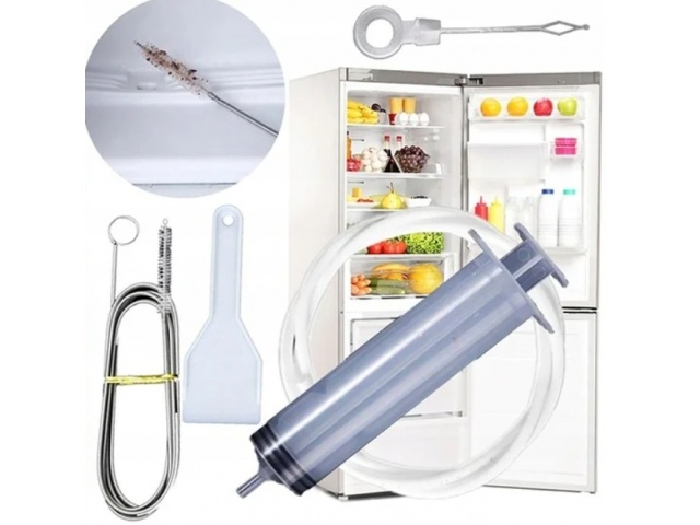 Set pentru curatarea frigiderului, perie nailon, racleta, ac, seringa, furtun, otel/plastic, alb [17]