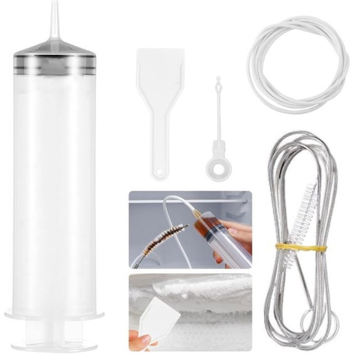 Set pentru curatarea frigiderului, perie nailon, racleta, ac, seringa, furtun, otel/plastic, alb [5]