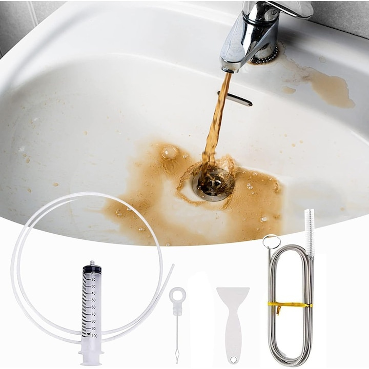 Set pentru curatarea frigiderului, perie nailon, racleta, ac, seringa, furtun, otel/plastic, alb [7]