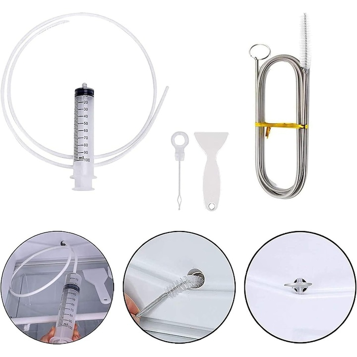 Set pentru curatarea frigiderului, perie nailon, racleta, ac, seringa, furtun, otel/plastic, alb [9]