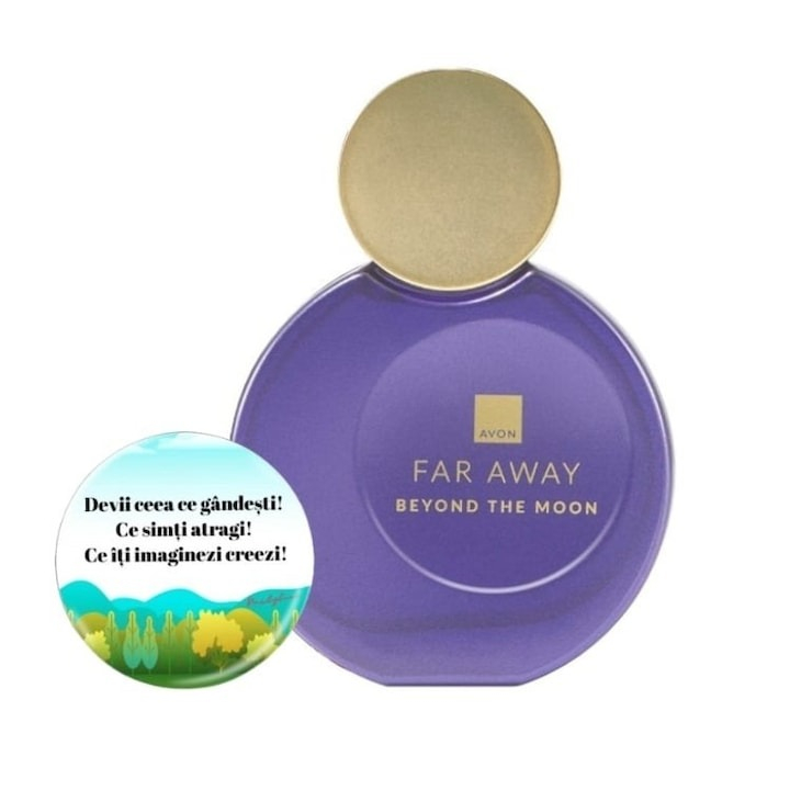 Set pentru dama, apa de parfum Far Away Beyond The Moon, Ruj Avon Luxe Lustering Nude si insigna Dactylion cu mesaj motivational [2]