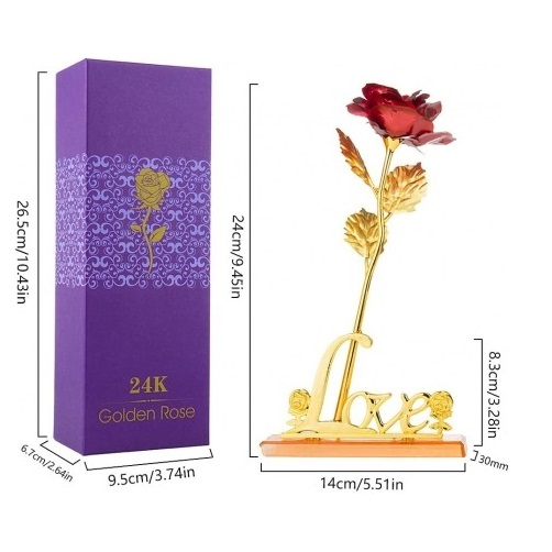 Set pentru dama, apa de parfum Far Away Beyond the Moon si trandafir rosu suflat la baza cu aur, suport si cutie incluse [3]