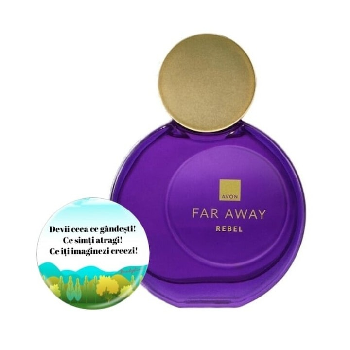 Set pentru dama, apa de parfum Far Away Rebel, Ruj Avon Luxe Lustering Nude si insigna Dactylion cu mesaj motivational [7]