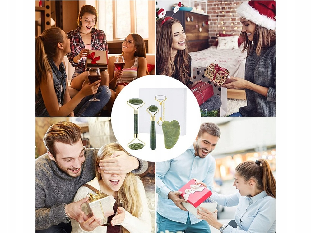 Set pentru masaj al fetei, cu piatra de Jad naturala, rola dubla, Anti-Rid [2]