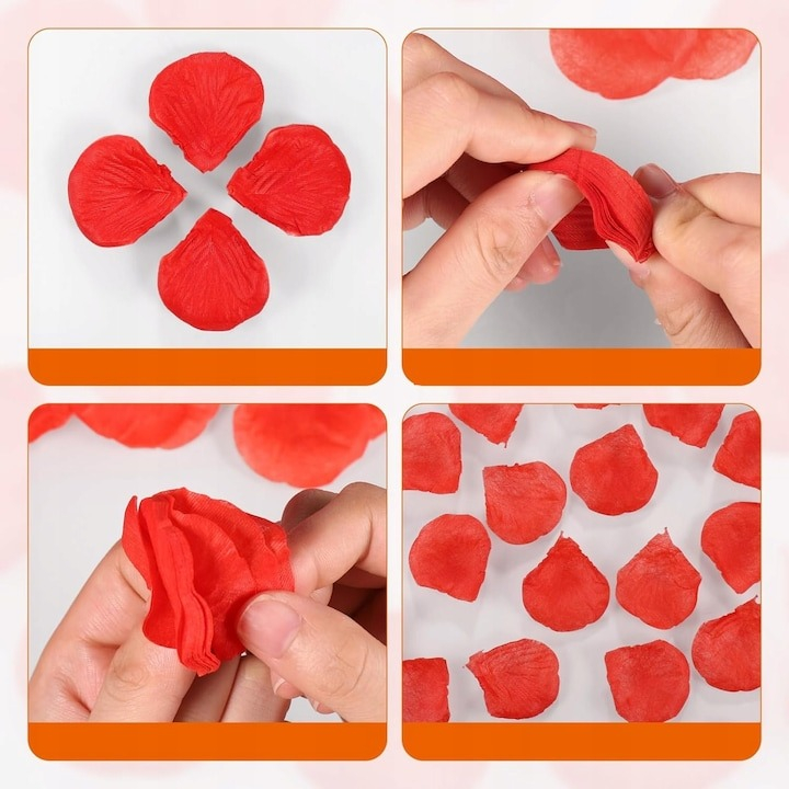 Set petale artificiale de trandafir, material textil, rosu, 100 bucati [5]