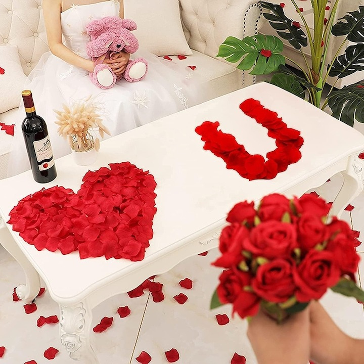 Set petale artificiale de trandafir, material textil, rosu, 100 bucati [7]