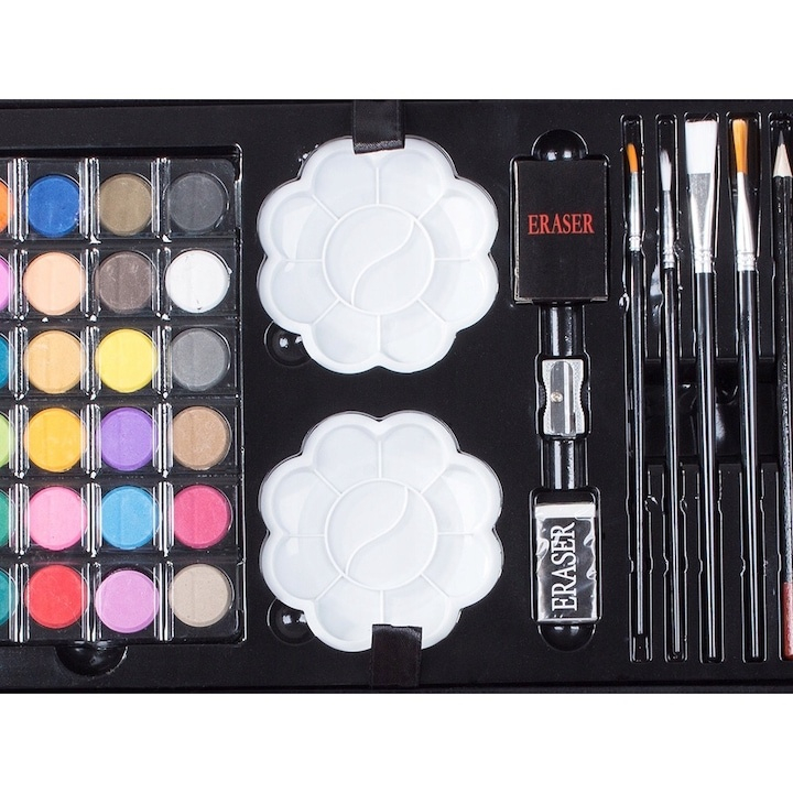 Set pictat si desen, 145 piese, gentuta depozitare stil geamantan, maner rezistent, 34 x 23 x 9 cm, roz – complet, educativ si usor de transportat pentru copii si pasionati de arta [2]