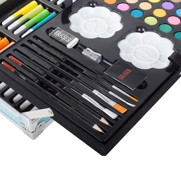 Set pictat si desen, 145 piese, gentuta depozitare stil gemantan, model Unicorn si curcubeu, albastru, 34 x 23 x 9 cm – complet, colorat si usor de transportat pentru micii artisti [9]