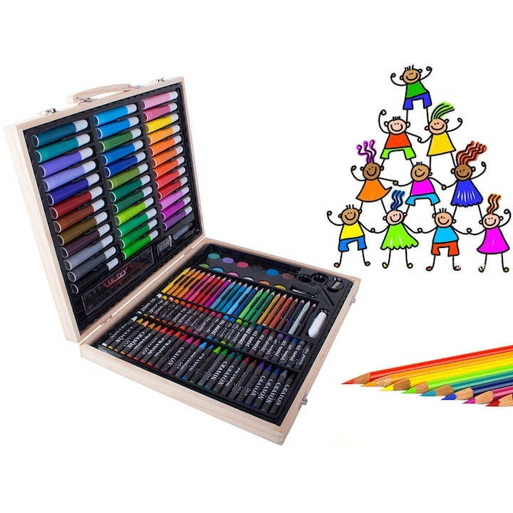 Set pictat si desen, 150 piese, gentuta depozitare din lemn, 34 x 27.5 x 4 cm – complet, elegant si ideal pentru copii pasionati de arta [10]