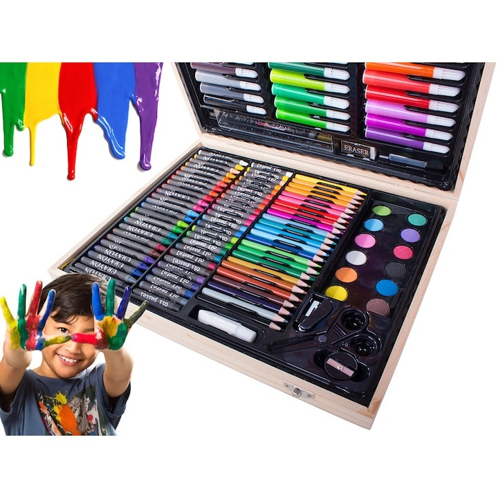 Set pictat si desen, 150 piese, gentuta depozitare din lemn, 34 x 27.5 x 4 cm – complet, elegant si ideal pentru copii pasionati de arta [4]