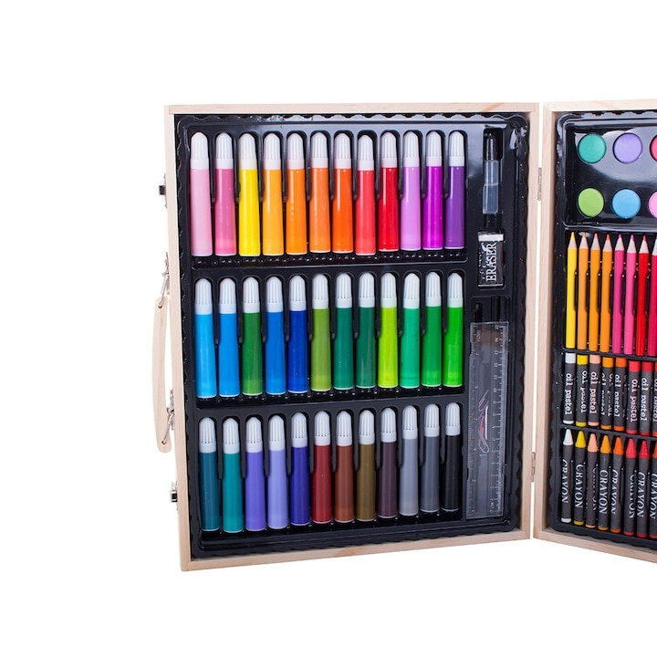 Set pictat si desen, 150 piese, gentuta depozitare din lemn, 34 x 27.5 x 4 cm – complet, elegant si ideal pentru copii pasionati de arta [9]