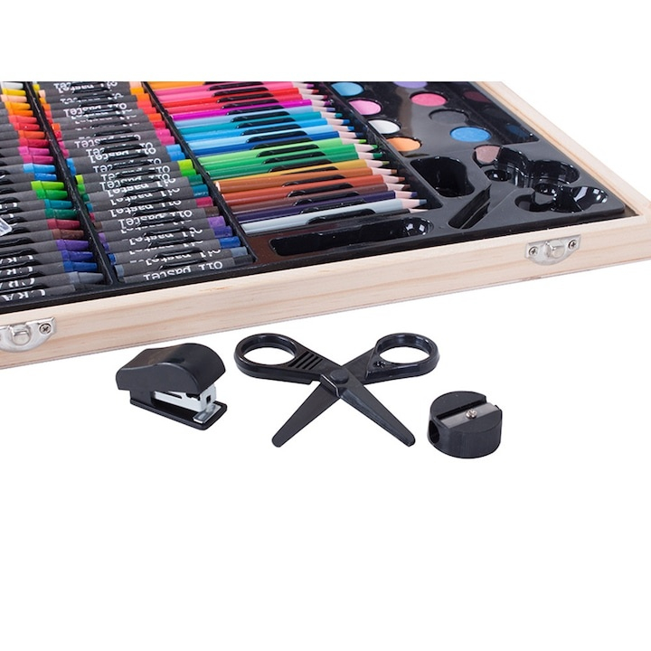 Set pictat si desen, 150 piese, gentuta depozitare din lemn, 34 x 27.5 x 4 cm – complet, elegant si ideal pentru copii pasionati de arta [6]