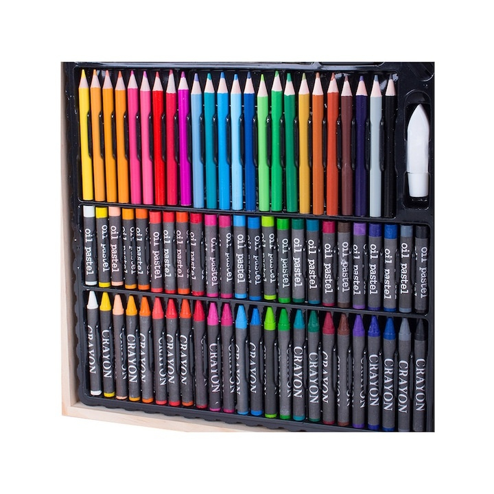 Set pictat si desen, 150 piese, gentuta depozitare din lemn, 34 x 27.5 x 4 cm – complet, elegant si ideal pentru copii pasionati de arta [8]