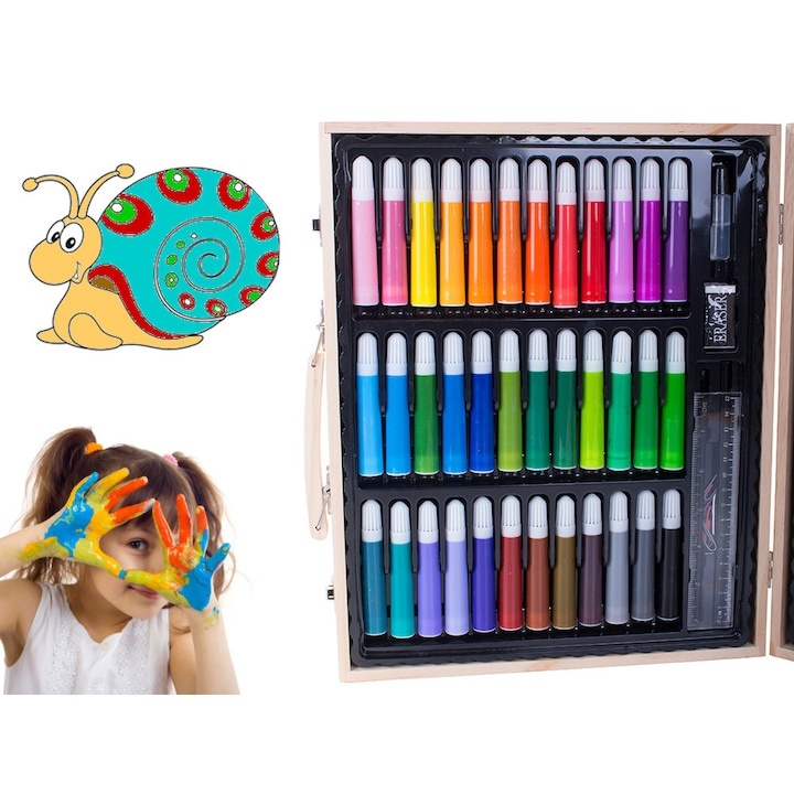 Set pictat si desen, 150 piese, gentuta depozitare din lemn, 34 x 27.5 x 4 cm – complet, elegant si ideal pentru copii pasionati de arta [5]