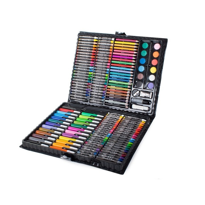 Set pictat si desen, 168 piese, gentuta depozitare tip valiza, negru, 34 x 27 x 4 cm – complet, educativ si ideal pentru copii pasionati de arta [2]