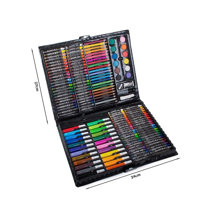 Set pictat si desen, 168 piese, gentuta depozitare tip valiza, negru, 34 x 27 x 4 cm – complet, educativ si ideal pentru copii pasionati de arta [13]
