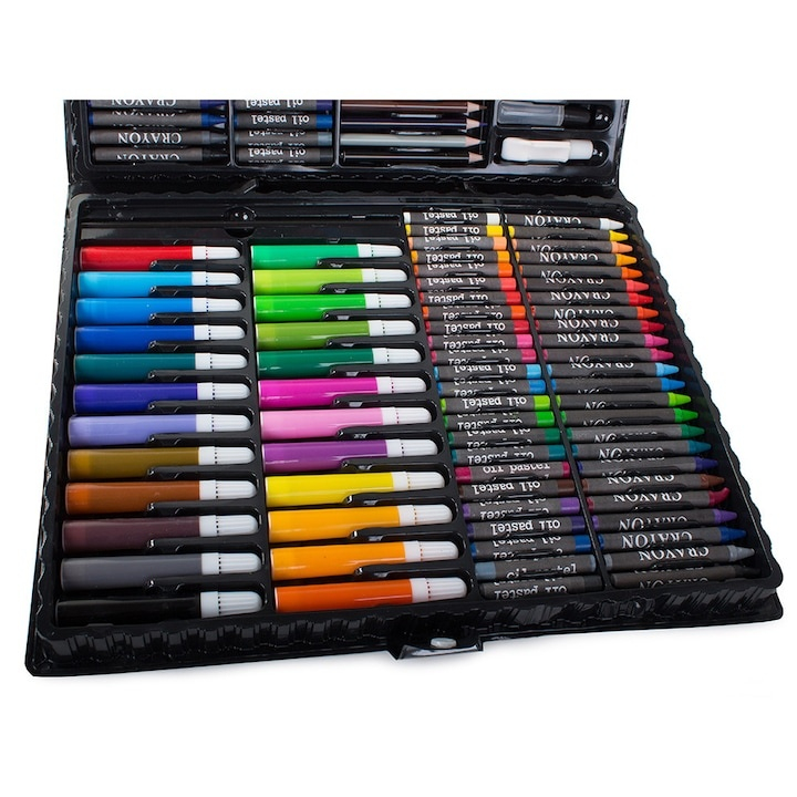 Set pictat si desen, 168 piese, gentuta depozitare tip valiza, negru, 34 x 27 x 4 cm – complet, educativ si ideal pentru copii pasionati de arta [5]