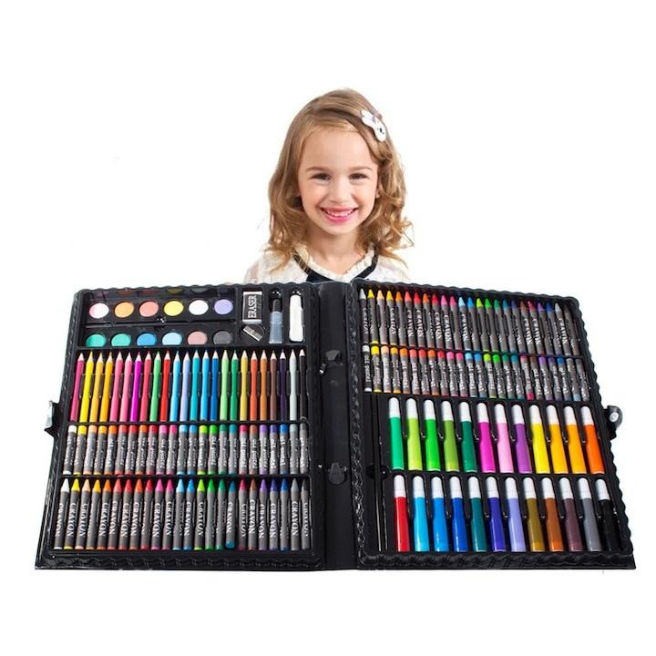 Set pictat si desen, 168 piese, gentuta depozitare tip valiza, negru, 34 x 27 x 4 cm – complet, educativ si ideal pentru copii pasionati de arta [12]