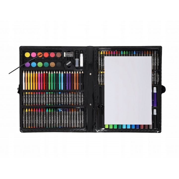 Set pictat si desen, 168 piese, gentuta depozitare tip valiza, negru, 39 x 33 cm – complet, educativ si ideal pentru copii pasionati de arta [2]