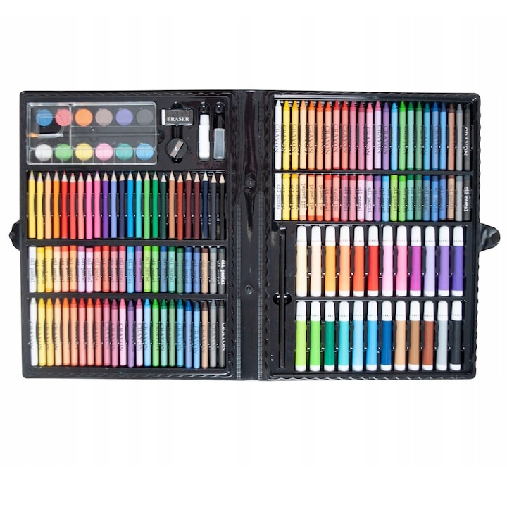 Set pictat si desen, 168 piese, gentuta depozitare tip valiza, negru, 39 x 33 cm – complet, educativ si ideal pentru copii pasionati de arta [8]