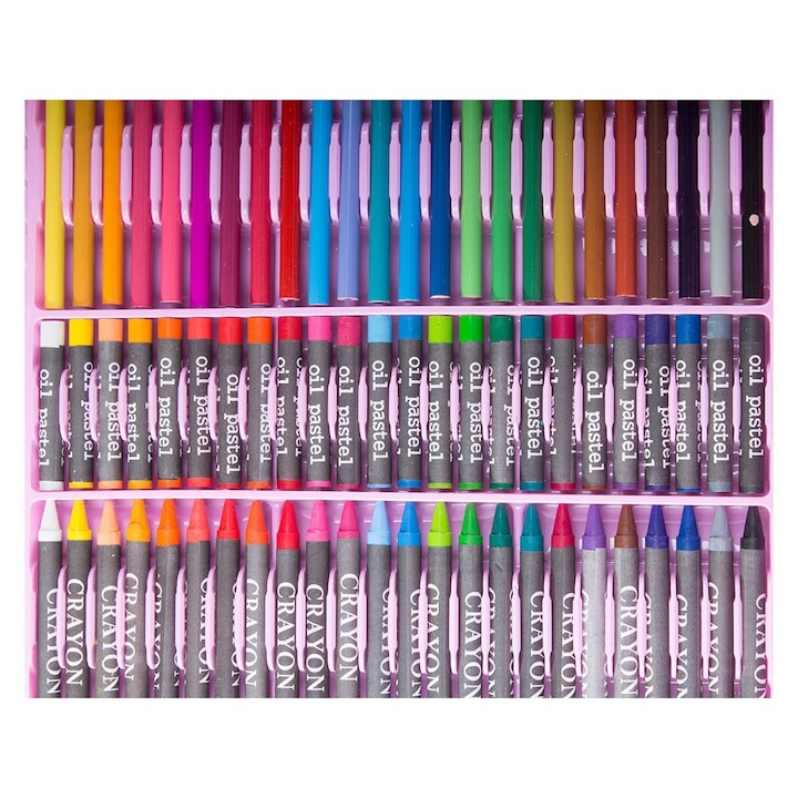 Set pictat si desen, 168 piese, gentuta depozitare tip valiza, roz, 34 x 27 x 4 cm – complet, creativ si ideal pentru copii pasionati de arta [5]