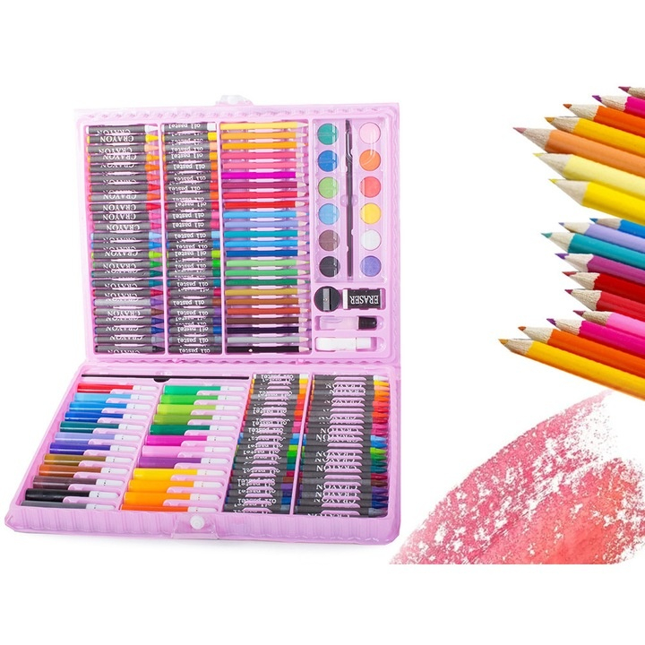 Set pictat si desen, 168 piese, gentuta depozitare tip valiza, roz, 34 x 27 x 4 cm – complet, creativ si ideal pentru copii pasionati de arta [3]