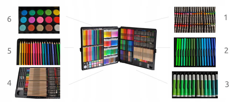 Set pictat si desen, 258 piese, gentuta depozitare tip valiza, 47 x 46 cm – complet, educativ si ideal pentru copii pasionati de arta [10]