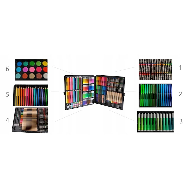 Set pictat si desen, 258 piese, gentuta depozitare tip valiza, 47 x 46 cm – complet, educativ si ideal pentru copii pasionati de arta [2]