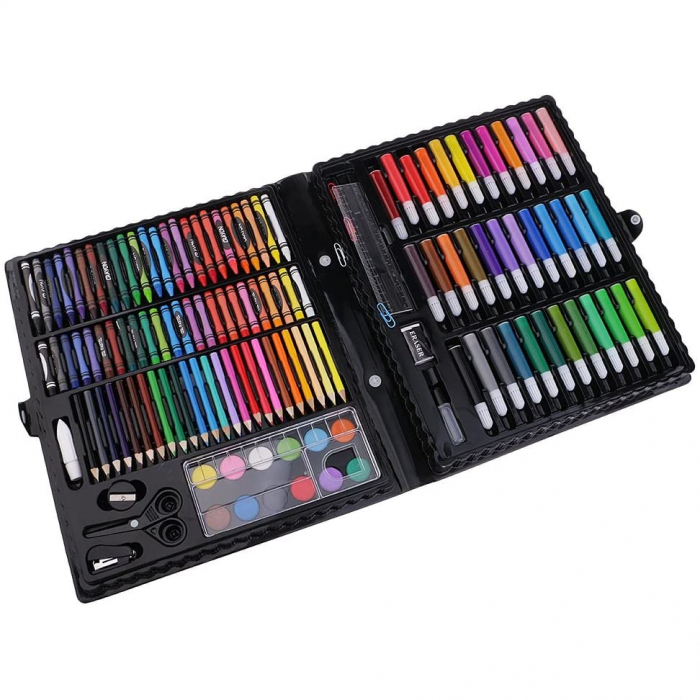 Set,trusa completa pentru copii,desenat,colorat si pictat,150 piese,trusa inclusa - Negru