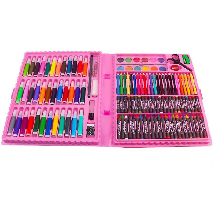 Set,trusa completa pentru copii,desenat,colorat si pictat,150 piese,trusa inclusa - Roz [3]