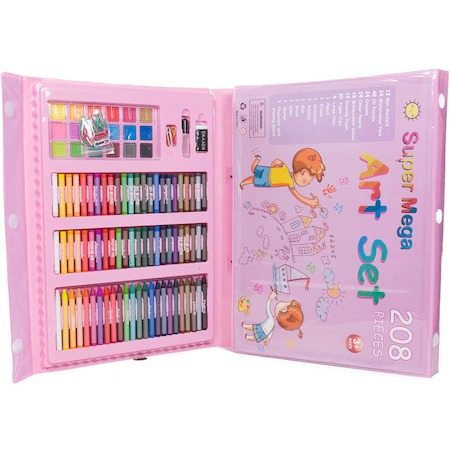 Set,trusa completa pentru copii,desenat,colorat si pictat,208 piese,trusa inclusa - Roz [7]