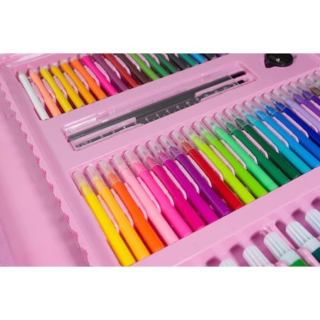 Set,trusa completa pentru copii,desenat,colorat si pictat,208 piese,trusa inclusa - Roz [6]